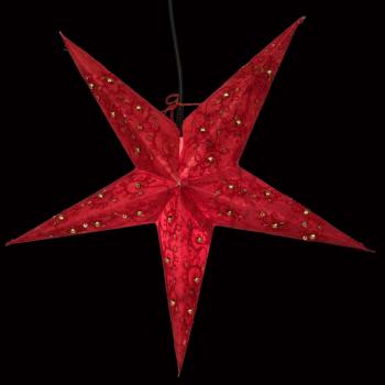 Baby Leela Zari Batik Red - Foldable glowing star, paper poinsettia with 5 points, 40 cm